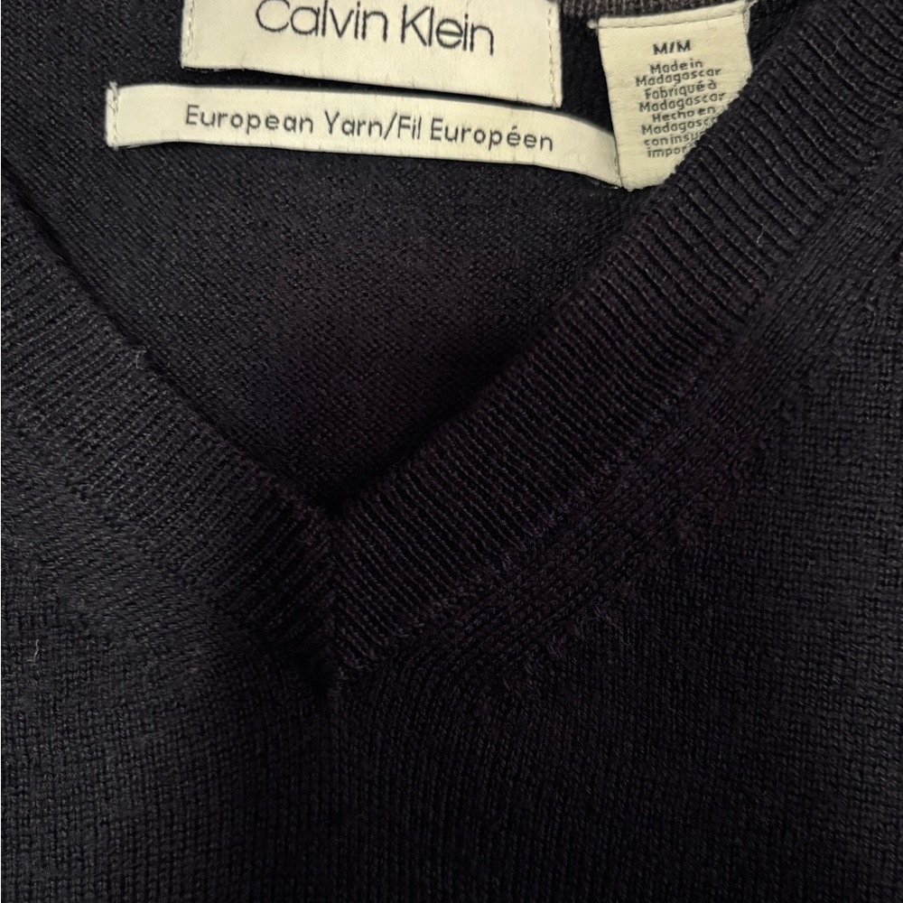 Calvin Klein Men’s European Yarn V-Neck Sweater Navy Blue Knit Pullover Size M - Picture 5 of 6